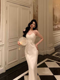 Niulatu Mermaid Spaghetti Straps White Date Night Dress Prom Dresses Birthday Outfit SD835