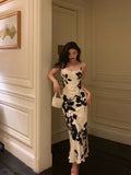 Niulatu Sheath Spaghetti Straps Floral White Date Night Dress Prom Dresses Birthday Outfit SD840