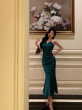 Niulatu Sheath Halter Sleeveless Green Silk Satin Prom Dresses Birthday Outfits SD843