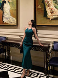 Niulatu Sheath Halter Sleeveless Green Silk Satin Prom Dresses Birthday Outfits SD843