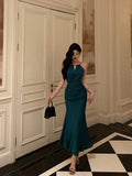 Niulatu Sheath Halter Sleeveless Green Silk Satin Prom Dresses Birthday Outfits SD843