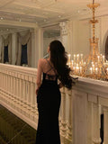 Niulatu Sheath Spaghetti Straps Sleeveless Black Backless Prom Dresses Birthday Outfits SD845