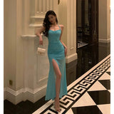 Niulatu Sheath Halter Blue Date Night Dress Prom Dresses Birthday Outfit SD848