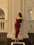 Niulatu Sheath Spaghetti Straps Red Slit Prom Dresses Birthday Outfits SD851