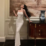 Niulatu Sheath Spaghetti Straps White Long Prom Dresses Birthday Outfits SD852