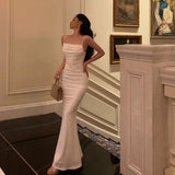 Niulatu Sheath Spaghetti Straps White Long Prom Dresses Birthday Outfits SD852