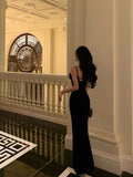 Niulatu Sheath Spaghetti Straps Black Long Prom Dresses Birthday Outfits SD853