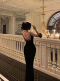 Niulatu Sheath Spaghetti Straps Black Long Prom Dresses Birthday Outfits SD853