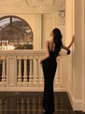 Niulatu Sheath Spaghetti Straps Black Long Prom Dresses Birthday Outfits SD853