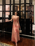 Niulatu A line Halter Sleeveless Pink Floral Date Night Dress Prom Dresses Birthday Party Outfit SD854