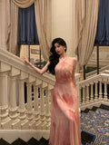 Niulatu A line Halter Sleeveless Pink Floral Date Night Dress Prom Dresses Birthday Party Outfit SD854