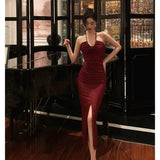 Niulatu Sheath Halter Date Night Dress Prom Dresses Red Birthday Party Outfit SD855