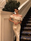 Niulatu Sheath Off The Shoulder White Prom Dresses Birthday Outfits SD857