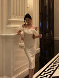 Niulatu Sheath Off The Shoulder White Prom Dresses Birthday Outfits SD857