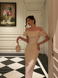 Niulatu Sheath Off The Shoulder White Prom Dresses Birthday Outfits SD857