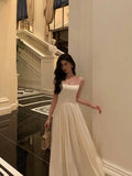 Niulatu A Line Spaghetti Straps White Date Night Dress Prom Dresses Birthday Party Outfit SD858