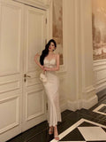 Niulatu Sheath Spaghetti Straps Slit Long Prom Dresses Birthday Outfits SD860