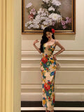 Niulatu Sheath Spaghetti Straps Satin Floral Prom Dresses Birthday Outfits Evening Gown SD862
