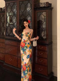 Niulatu Sheath Spaghetti Straps Satin Floral Prom Dresses Birthday Outfits Evening Gown SD862