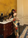 Niulatu Sheath Spaghetti Straps Satin Floral Prom Dresses Birthday Outfits Evening Gown SD862