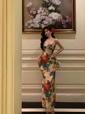 Niulatu Sheath Spaghetti Straps Satin Floral Prom Dresses Birthday Outfits Evening Gown SD862