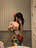 Niulatu Sheath Spaghetti Straps Satin Floral Prom Dresses Birthday Outfits Evening Gown SD862
