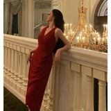 Niulatu A line V neckline Sleeveless Red Date Night Dress Prom Dresses Birthday Party Outfit SD863