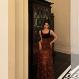 Niulatu A Line Straps Burgundy Velvet Floral Prom Dresses Birthday Outfits Evening Gown SD864