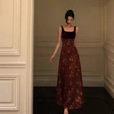 Niulatu A Line Straps Burgundy Velvet Floral Prom Dresses Birthday Outfits Evening Gown SD864