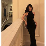 Niulatu Sheath High Neckline Backless Black Prom Dresses Birthday Outfits SD865