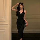 Niulatu Sheath V Neckline Knee Length Black Prom Dresses Birthday Outfits SD866