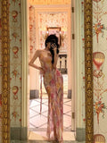 Niulatu A Line Spaghetti Straps Pink Chiffon Floral Prom Dresses Birthday Outfits Evening Gown SD867