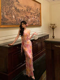 Niulatu A Line Spaghetti Straps Pink Chiffon Floral Prom Dresses Birthday Outfits Evening Gown SD867