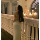 Niulatu Sheath Square Neckline Cap Sleeves Mint Green Date Night Dress Prom Dresses Birthday Party Outfit SD868