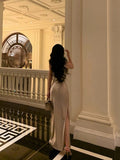 Niulatu Sheath Straps Satin Champagne Prom Dresses Birthday Outfits Evening Gown SD869