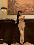 Niulatu Sheath Spaghetti Straps Pink Floral Prom Dresses Birthday Outfits Evening Gown SD870