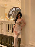 Niulatu Sheath Spaghetti Straps Pink Floral Prom Dresses Birthday Outfits Evening Gown SD870