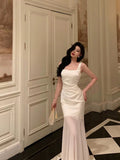 Niulatu Mermaid Straps Sleeveless Ivory Date Night Dress Prom Dresses Birthday Party Outfit SD871