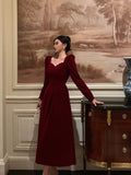Niulatu A line Square Neckline Long Sleeves Red Velvet Date Night Dress Prom Dresses Birthday Party Outfit SD872