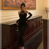 Niulatu Mermaid High Neckline Black Velvet Prom Dresses Birthday Outfits Evening Gown SD873
