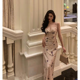 Niulatu Sheath Spaghetti Straps Sleeveless Floral Date Night Dress Prom Dresses Birthday Party Outfit SD874