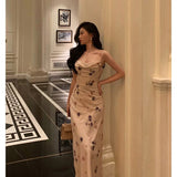 Niulatu Sheath Spaghetti Straps Sleeveless Floral Date Night Dress Prom Dresses Birthday Party Outfit SD874