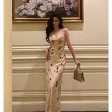 Niulatu Sheath Spaghetti Straps Sleeveless Floral Date Night Dress Prom Dresses Birthday Party Outfit SD874