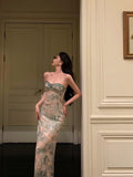 Niulatu Sheath Spaghetti Straps Green Floral Lace Prom Dresses Birthday Outfits Evening Gown SD875