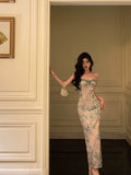 Niulatu Sheath Spaghetti Straps Green Floral Lace Prom Dresses Birthday Outfits Evening Gown SD875