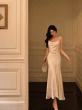 Niulatu Mermaid Spaghetti Straps White Floral Satin Prom Dresses Birthday Outfits Evening Gown SD876