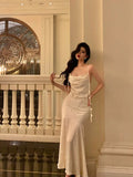 Niulatu Mermaid Spaghetti Straps White Floral Satin Prom Dresses Birthday Outfits Evening Gown SD876