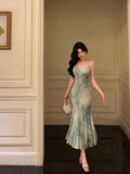 Niulatu Mermaid Spaghetti Straps Green Lace Date Night Dress Prom Dresses Birthday Party Outfit SD877