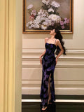 Niulatu Sheath Spaghetti Straps Royal Blue Floral Prom Dresses Birthday Outfits Evening Gown SD878