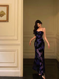 Niulatu Sheath Spaghetti Straps Royal Blue Floral Prom Dresses Birthday Outfits Evening Gown SD878